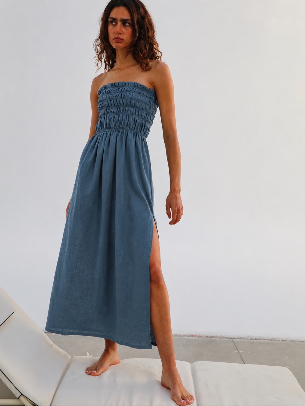 Ramsos Comfy Linen Dress in Slate Blue